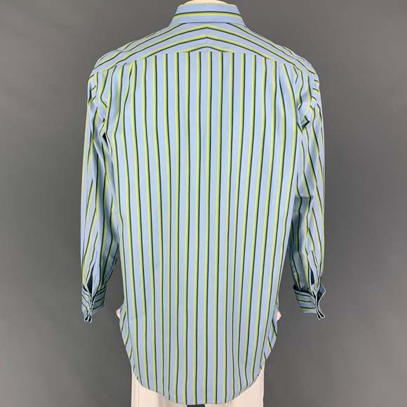 THOMAS PINK Light Blue Green Stripe Cotton French Cuff Long Sleeve Shirt - Picture 3 of 4